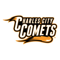 Charles City Comets with Mascot Full Color - Orange Outline - Unisex Three-Quarter Sleeve Baseball Tee Design