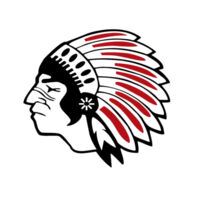Chickasaw Head - Black and Red - Youth Three-Quarter Sleeve Baseball Tee Design